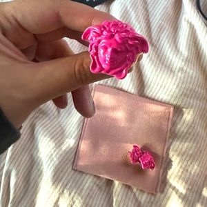 hot pink versace medusa ring and earrings